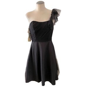 🆕 NWT Alfred Angelo One Shoulder Black Fit-n-Flare Dress Size 6